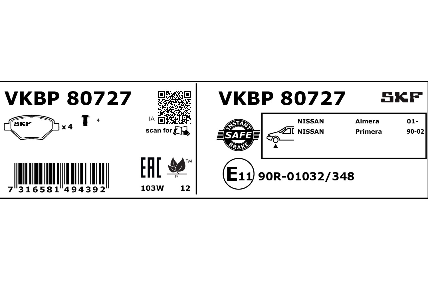 SKF VKBP 80727 Bremsbelagsatz, Scheibenbremse